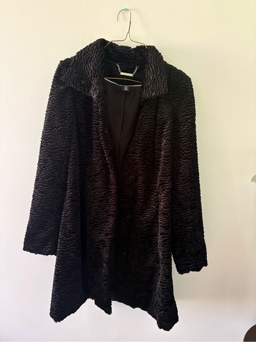 White House Black Market Black Textured Faux-Fur Pea Coat
